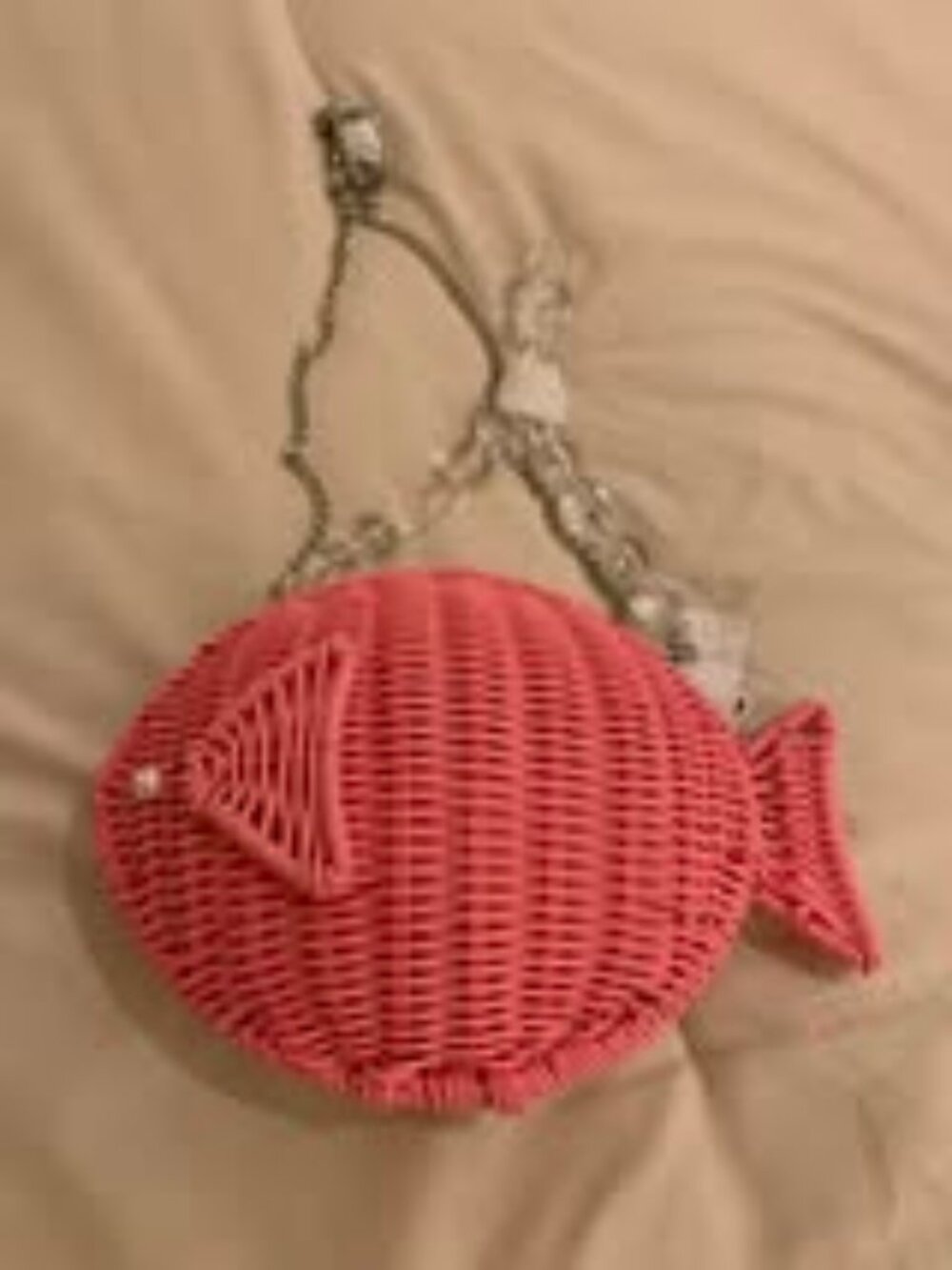 Tommy Bahama Hot Pink Wicker Fish Bag NWT